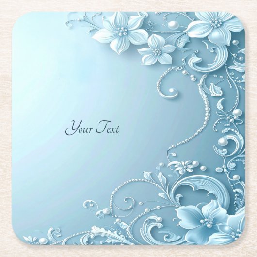Blue Decorative Floral Paper Coaster スクエアペーパーコースター (正面)