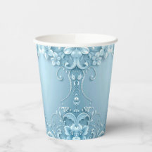 Blue Decorative Floral Paper Cups