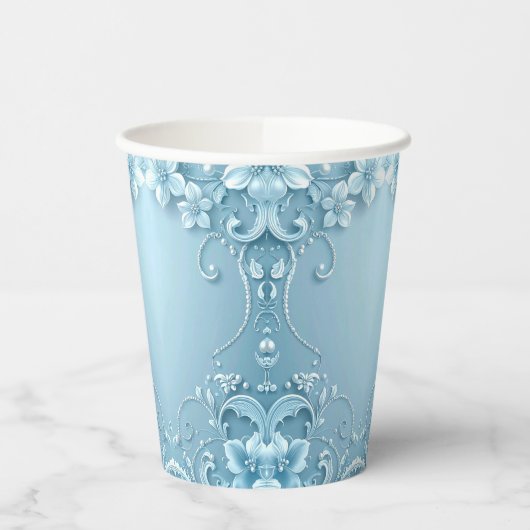 Blue Decorative Floral Paper Cups 紙コップ (左)