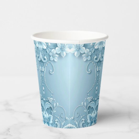 Blue Decorative Floral Paper Cups 紙コップ (右)