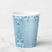Blue Decorative Floral Paper Cups 紙コップ (正面)