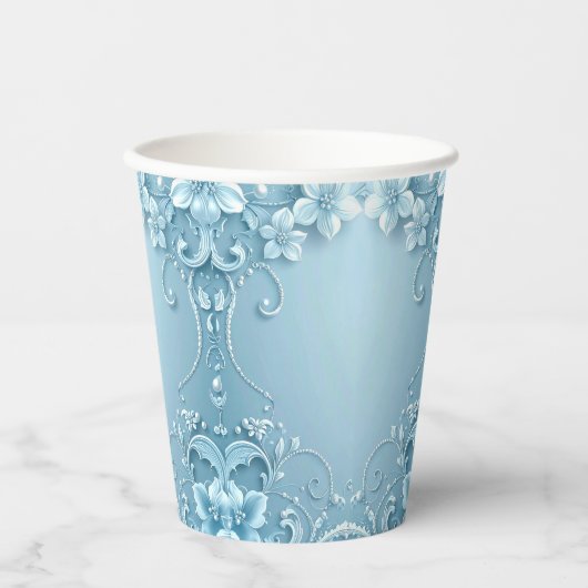 Blue Decorative Floral Paper Cups 紙コップ (正面)