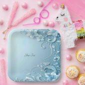 Blue Decorative Floral Paper Plate ペーパープレート (パーティー)