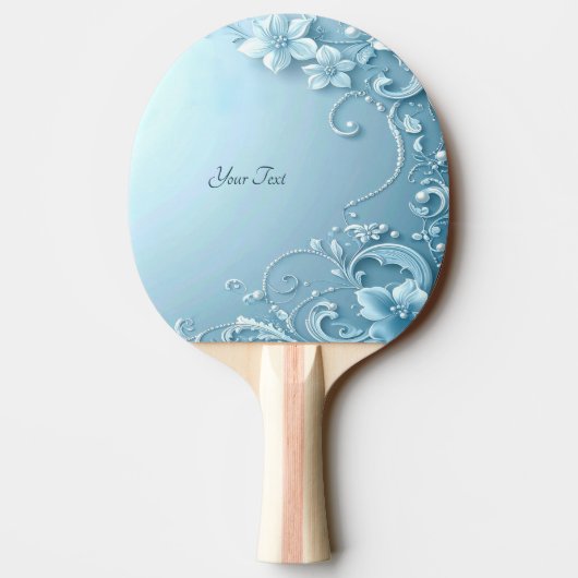Blue Decorative Floral Ping Pong Paddle 卓球ラケット (裏面)