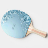 Blue Decorative Floral Ping Pong Paddle 卓球ラケット (横)