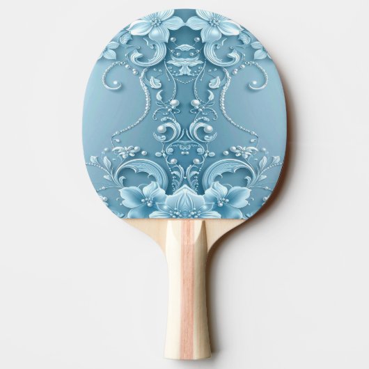 Blue Decorative Floral Ping Pong Paddle 卓球ラケット (裏面)