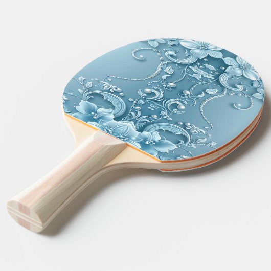 Blue Decorative Floral Ping Pong Paddle 卓球ラケット (正面アングル)