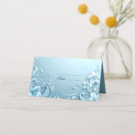 Blue Decorative Floral Place Card プレイスカード