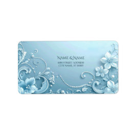 Blue Decorative Floral Return Address Label ラベル