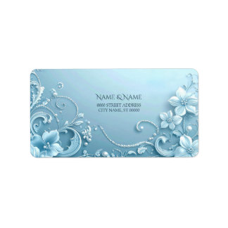 Blue Decorative Floral Return Address Label ラベル