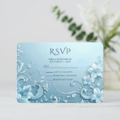 Blue Decorative Floral RSVP Card (スタンド正面)