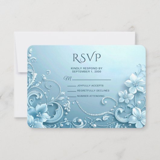 Blue Decorative Floral RSVP Card (正面)