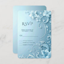 Blue Decorative Floral RSVP Card