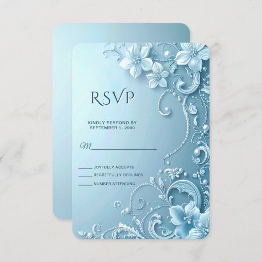 Blue Decorative Floral RSVP Card (正面/裏面)