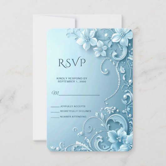 Blue Decorative Floral RSVP Card (正面)