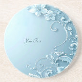 Blue Decorative Floral Sandstone Coaster コースター (正面)