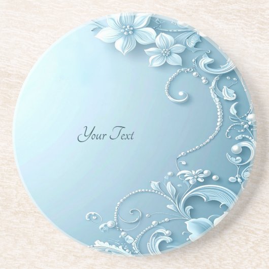 Blue Decorative Floral Sandstone Coaster コースター (正面)