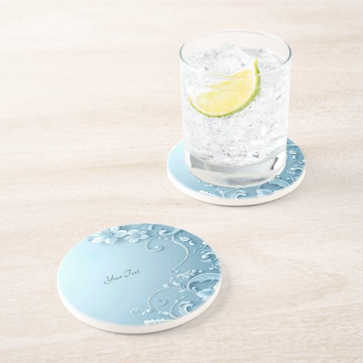 Blue Decorative Floral Sandstone Coaster コースター (側面)