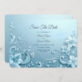 Blue Decorative Floral Save The Date セーブザデート