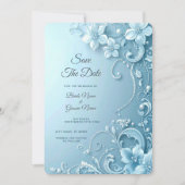 Blue Decorative Floral Save the Date セーブザデート (正面)