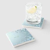 Blue Decorative Floral Stone Coaster ストーンコースター (横)