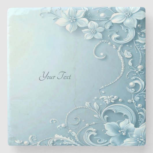 Blue Decorative Floral Stone Coaster ストーンコースター (正面)