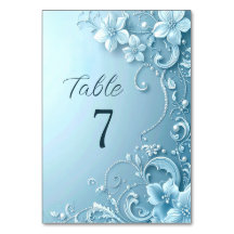 Blue Decorative Floral Table Number