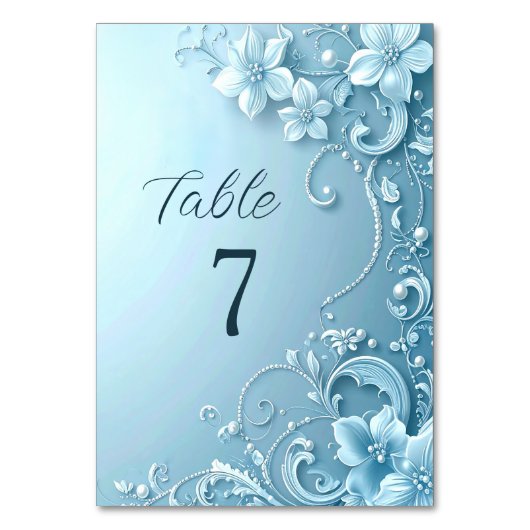Blue Decorative Floral Table Number テーブルナンバー (正面)