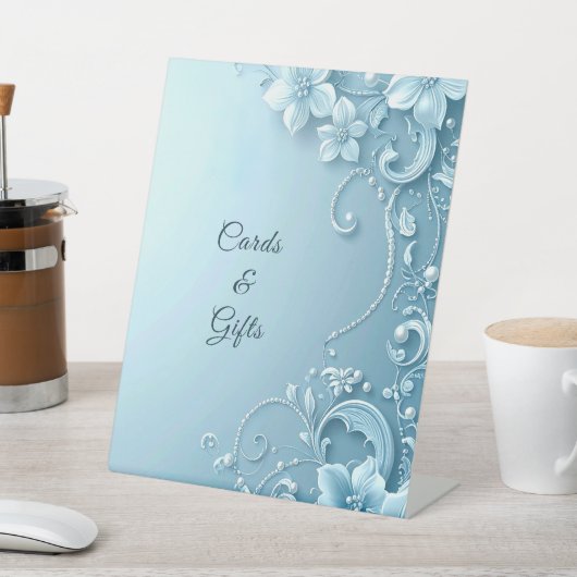 Blue Decorative Floral Tabletop Signs 台座サイン (インサイチュ)