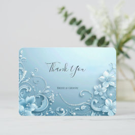 Blue Decorative Floral Thank You Card サンキューカード