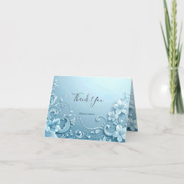 Blue Decorative Floral Thank You Card サンキューカード