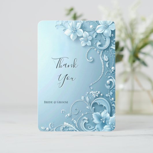 Blue Decorative Floral Thank You Card サンキューカード (スタンド正面)