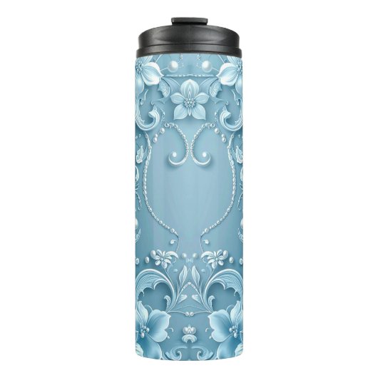 Blue Decorative Floral Thermal Tumbler タンブラー (正面)