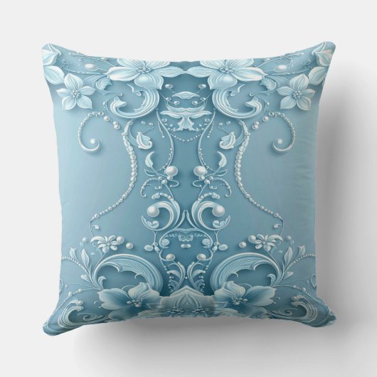 Blue Decorative Floral Throw Pillow クッション (裏面)