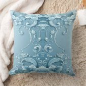 Blue Decorative Floral Throw Pillow クッション (ブランケット)