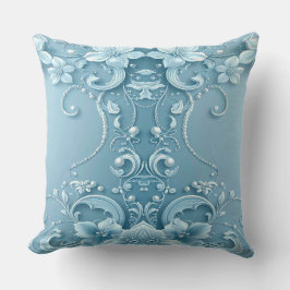 Blue Decorative Floral Throw Pillow クッション