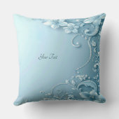 Blue Decorative Floral Throw Pillow クッション (裏面)
