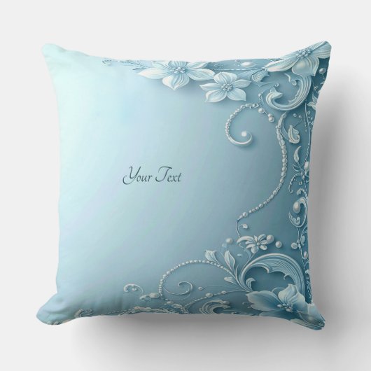 Blue Decorative Floral Throw Pillow クッション (正面)