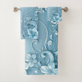Blue Decorative Floral Towel Set バスタオルセット