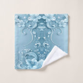 Blue Decorative Floral Towel Set バスタオルセット (ウォッシュタオル)