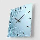 Blue Decorative Floral Wall Clock スクエア壁時計 (傾斜)