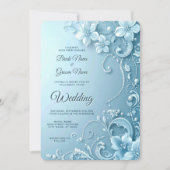 Blue Decorative Floral Wedding Invitation 招待状 (正面)