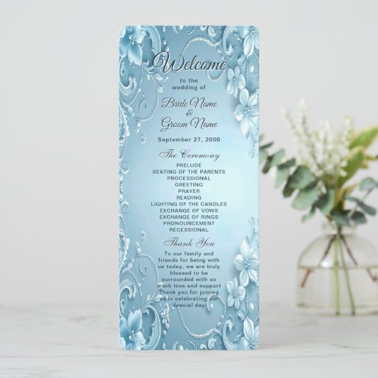 Blue Decorative Floral Wedding Program プログラム (スタンド正面)