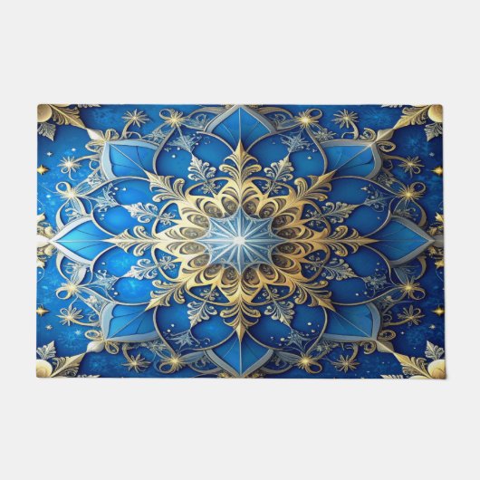 Blue Decorative Holiday Doormat ドアマット (正面)