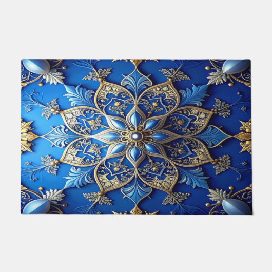Blue Decorative Holiday Doormat ドアマット (正面)
