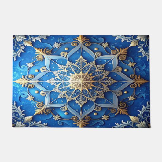 Blue Decorative Holiday Doormat ドアマット (正面)