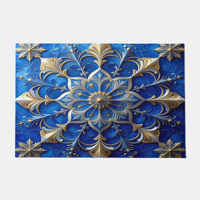 Blue Decorative Holiday Doormat ドアマット (正面)