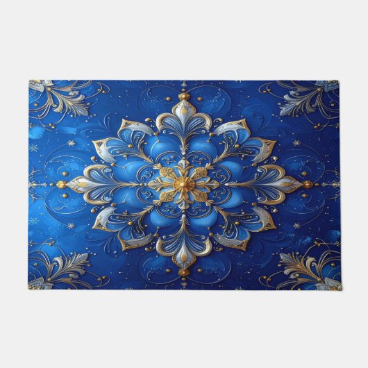Blue Decorative Holiday Doormat ドアマット (正面)