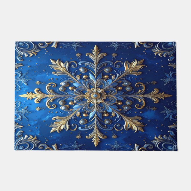 Blue Decorative Holiday Doormat ドアマット (正面)