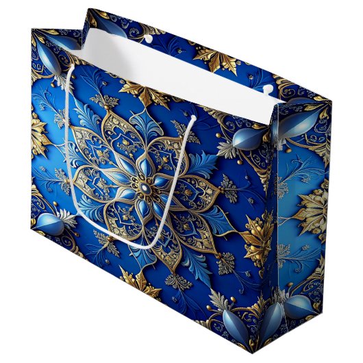 Blue Decorative Holiday Gift Bag ラージペーパーバッグ (正面アングル)